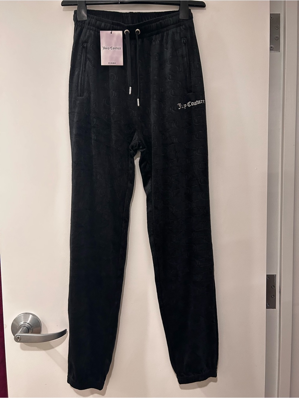 Juicy Couture Black Velvet Velour Logo Joggers